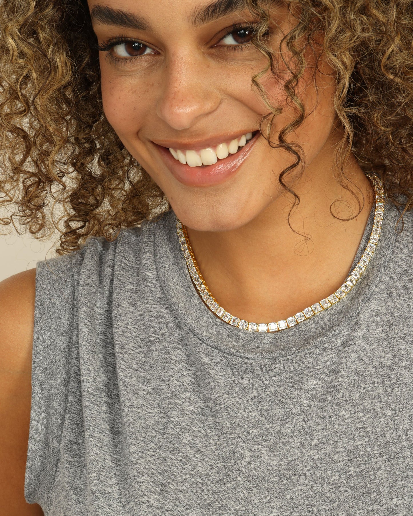 The Queen's Tennis Necklace 5mm - Gold|White Diamondettes