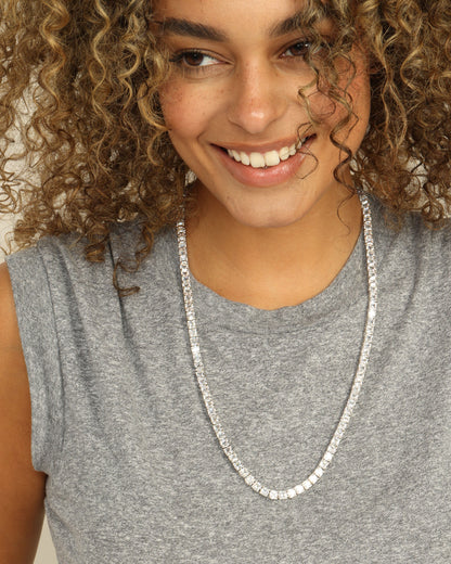 The Queen's Tennis Necklace 5mm - Silver|White Diamondettes