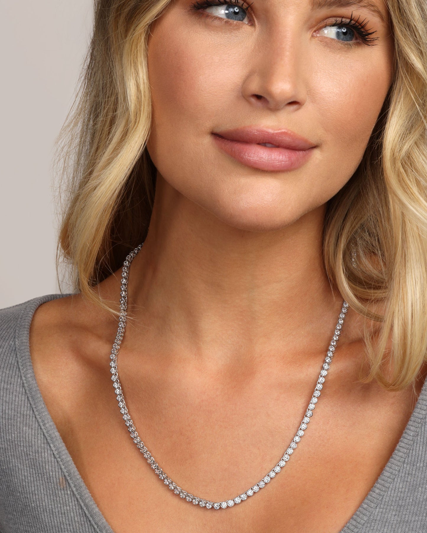 Baroness Tennis Necklace 3mm - Silver|White Diamondettes