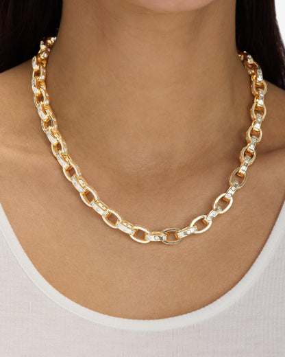 Ashley Chain Link Necklace 9mm - Gold|White Diamondettes