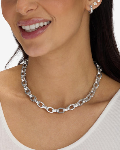 Ashley Chain Link Necklace 9mm - Silver|White Diamondettes