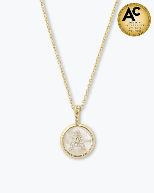 Love Letters Medallion Necklace 12mm - Gold|White Diamondettes