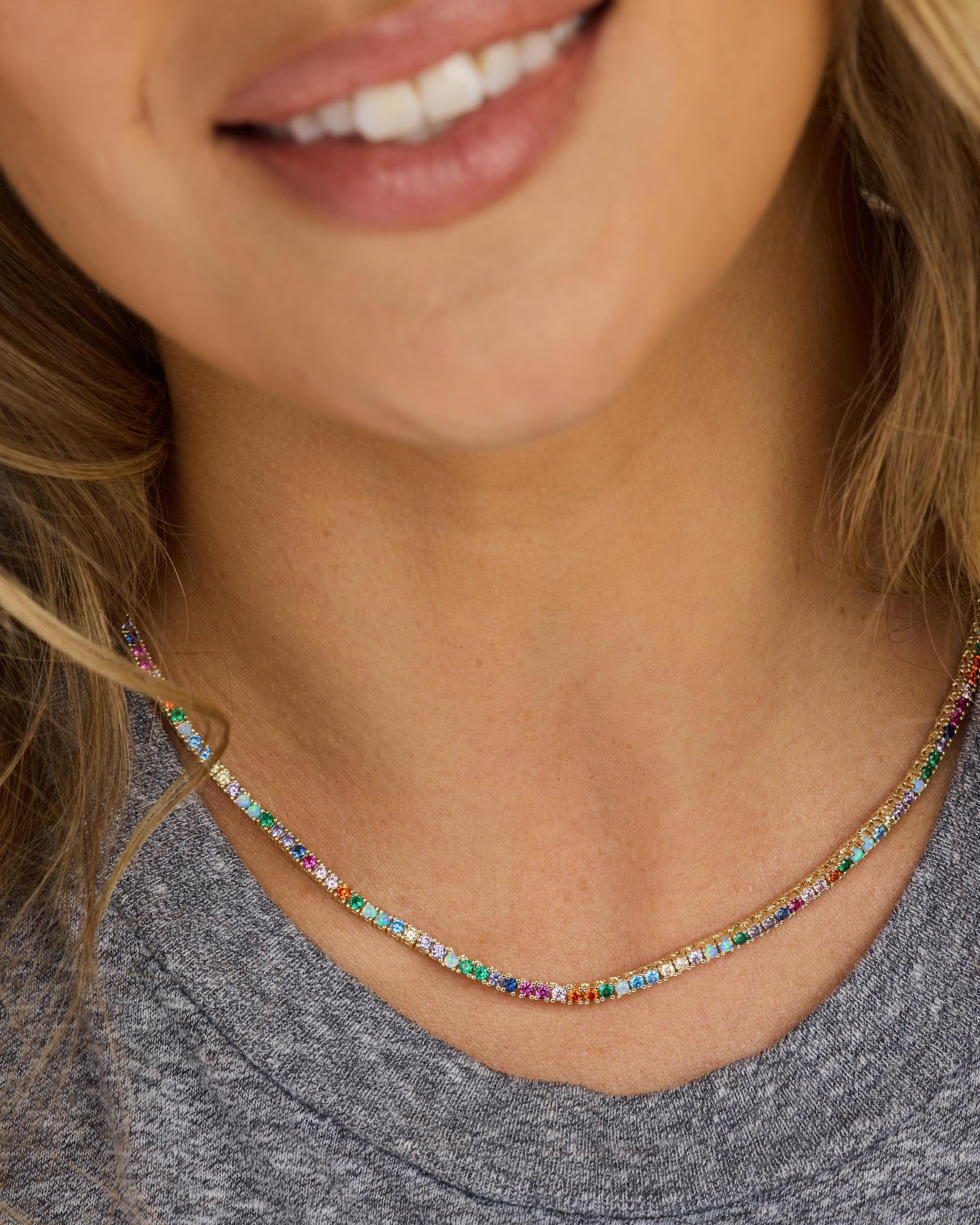 Heiress Tennis Necklace 2mm - Gold|Multi Stone
