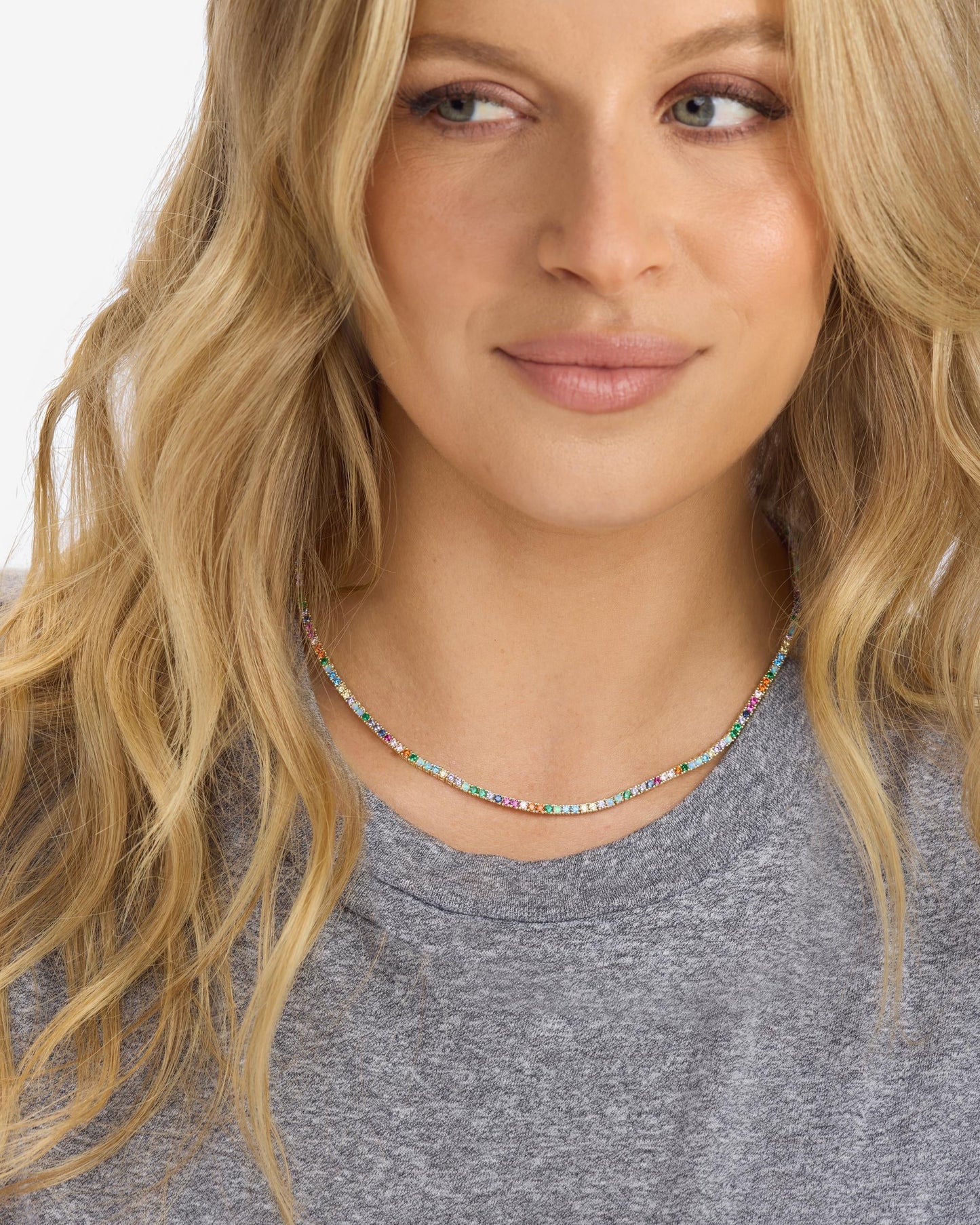 Heiress Tennis Necklace 2mm - Gold|Multi Stone