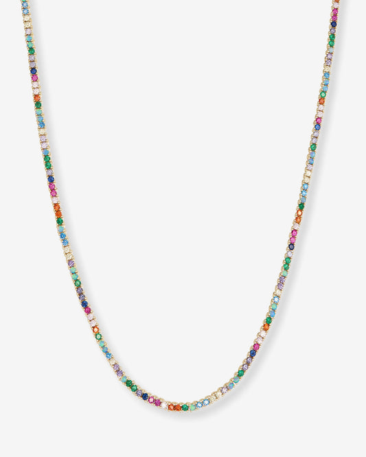Heiress Tennis Necklace 2mm - Gold|Multi Stone