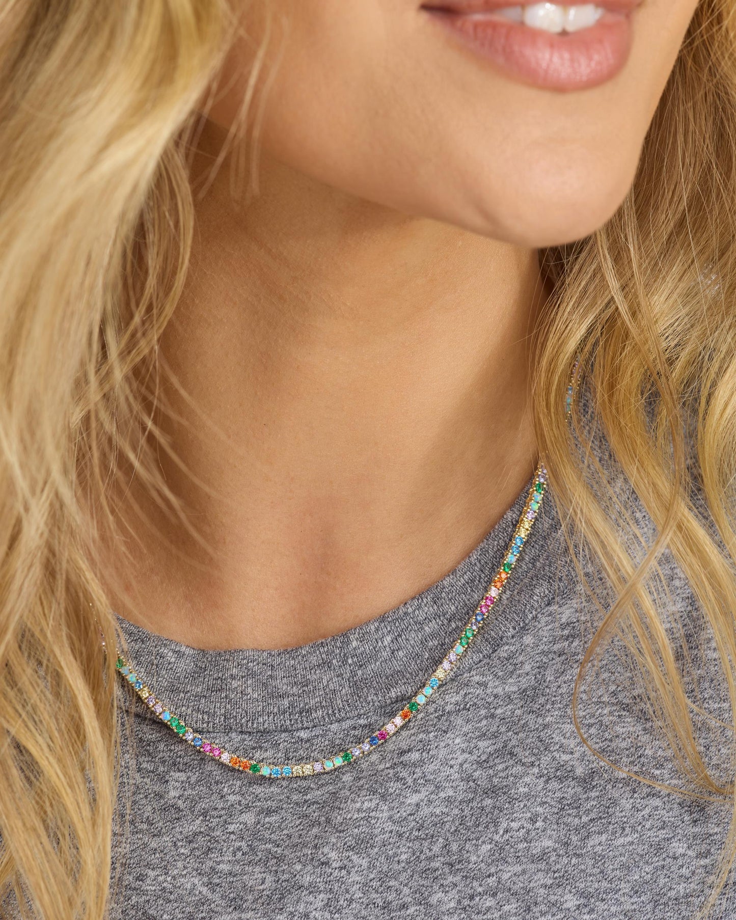 Heiress Tennis Necklace 2mm - Gold|Multi Stone