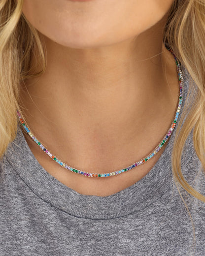 Heiress Tennis Necklace 2mm - Silver|Multi Stone