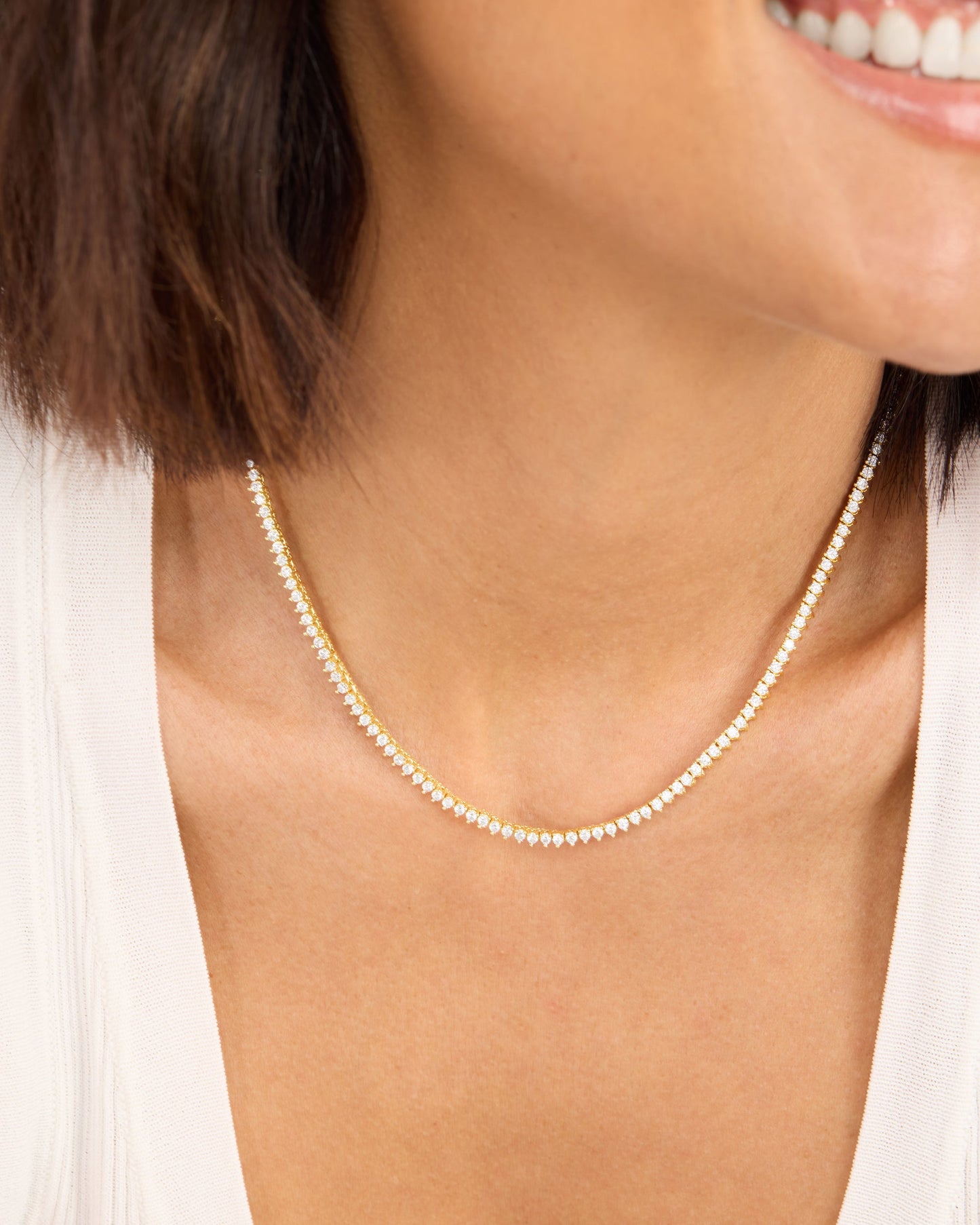 Not Your Basic Tennis Necklace 2mm - Gold|White Diamondettes