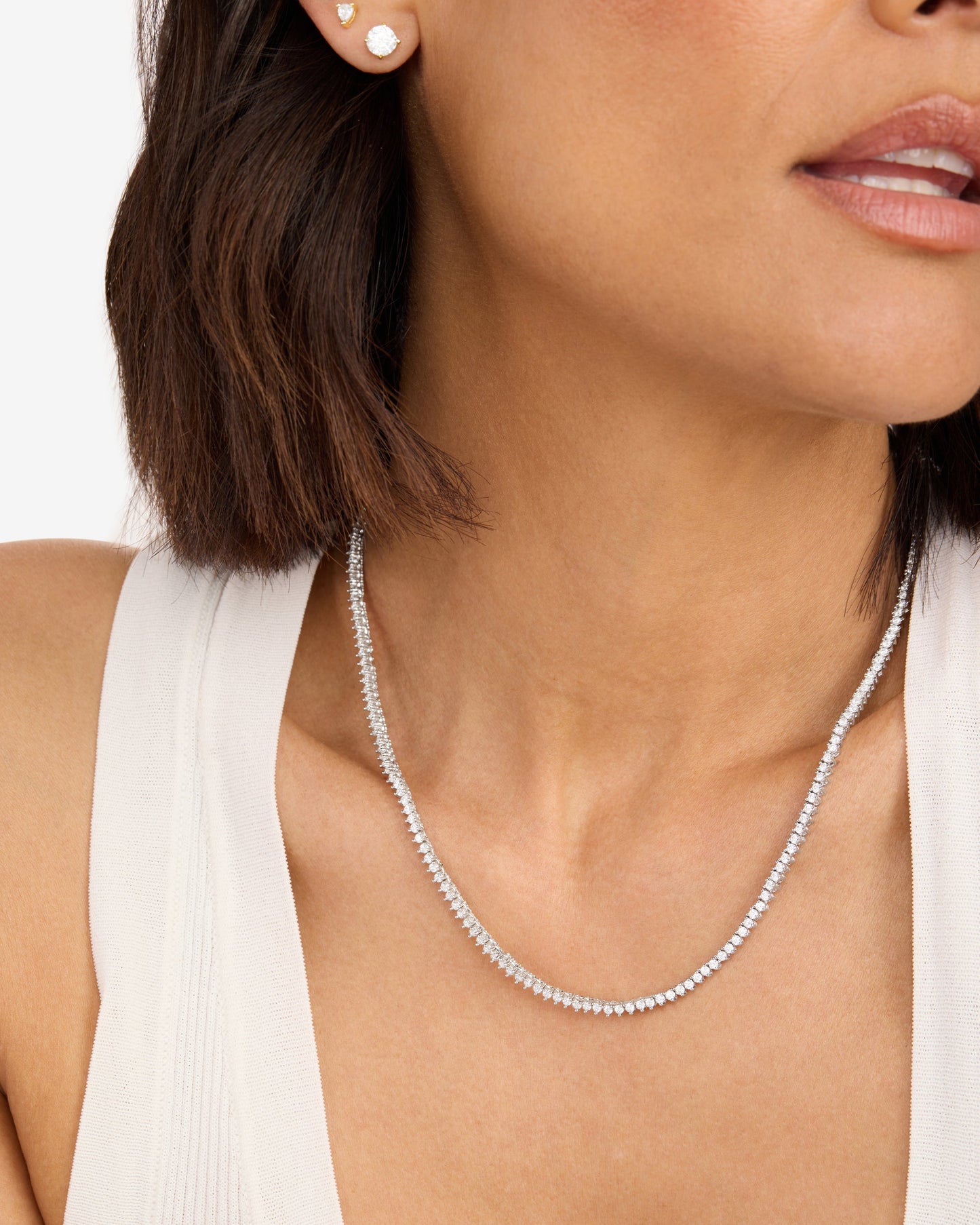 Not Your Basic Tennis Necklace 2mm - Silver|White Diamondettes