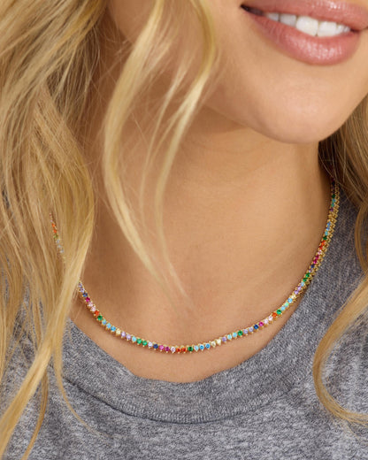 Not Your Basic Tennis Necklace 2mm - Gold|Multi Stone