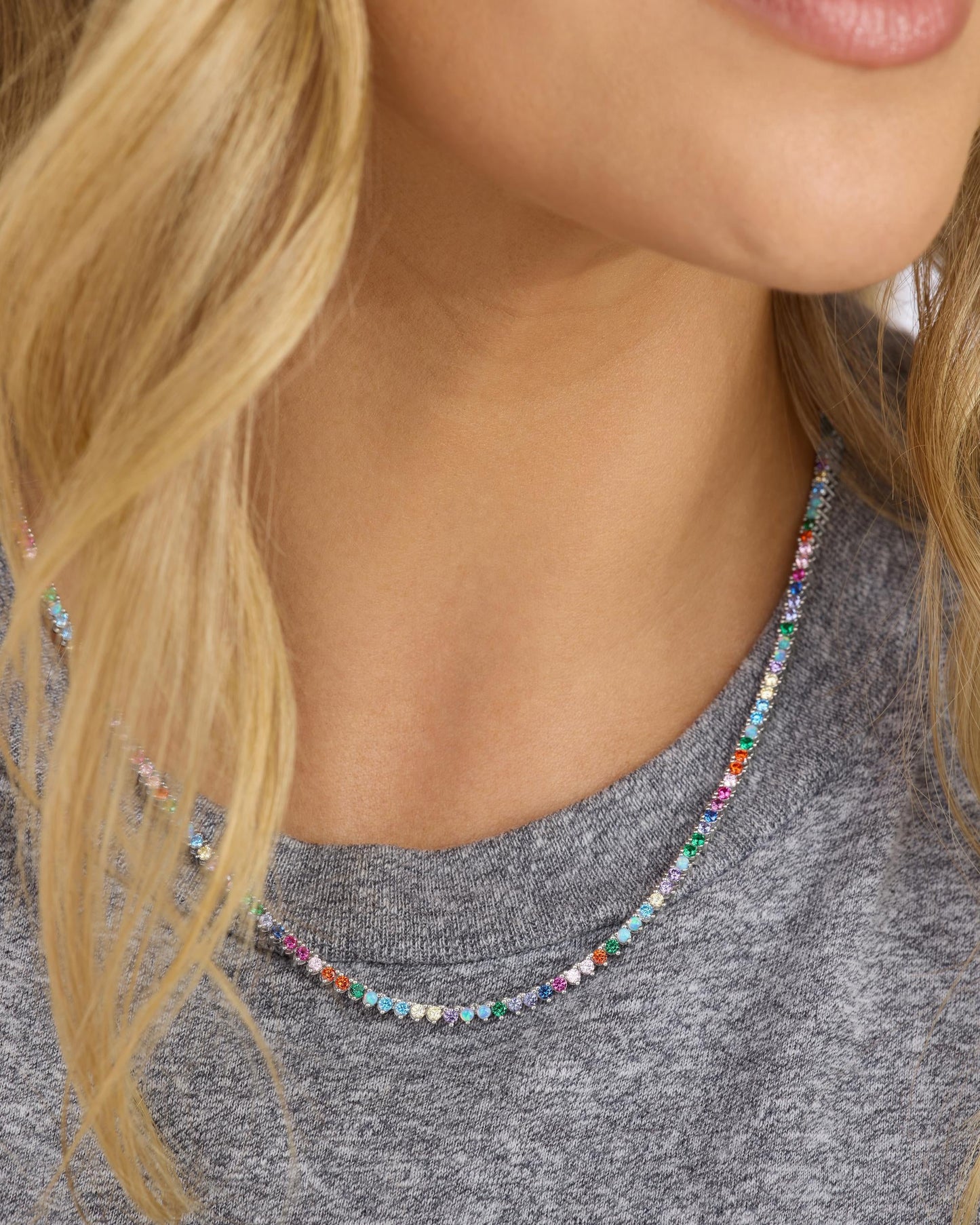 Not Your Basic Tennis Necklace 2mm - Silver|Multi Stone