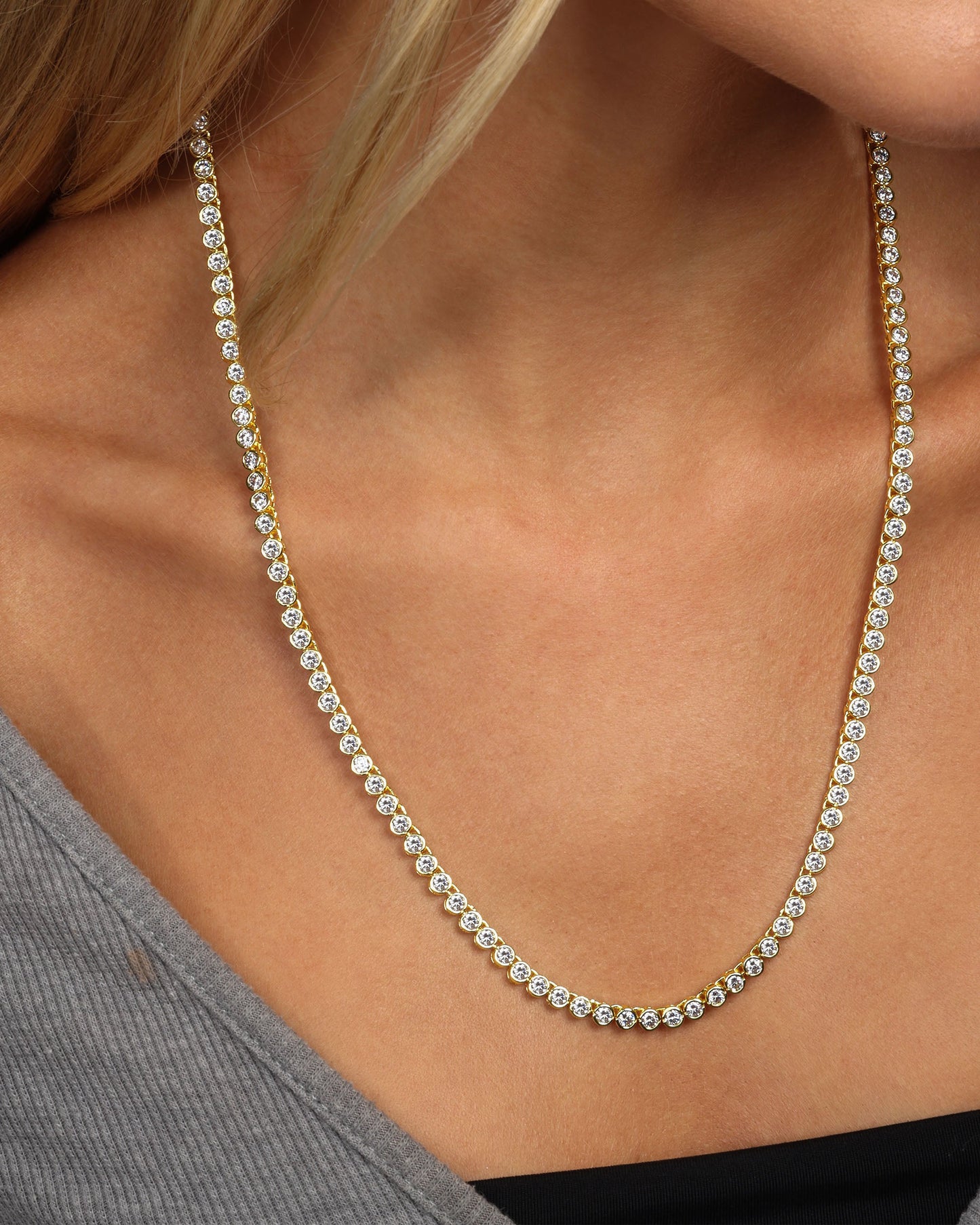 Baroness Tennis Necklace 3mm - Gold|White Diamondettes