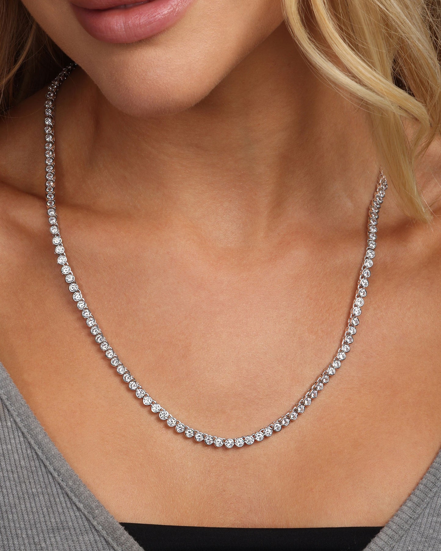 Baroness Tennis Necklace 3mm - Silver|White Diamondettes
