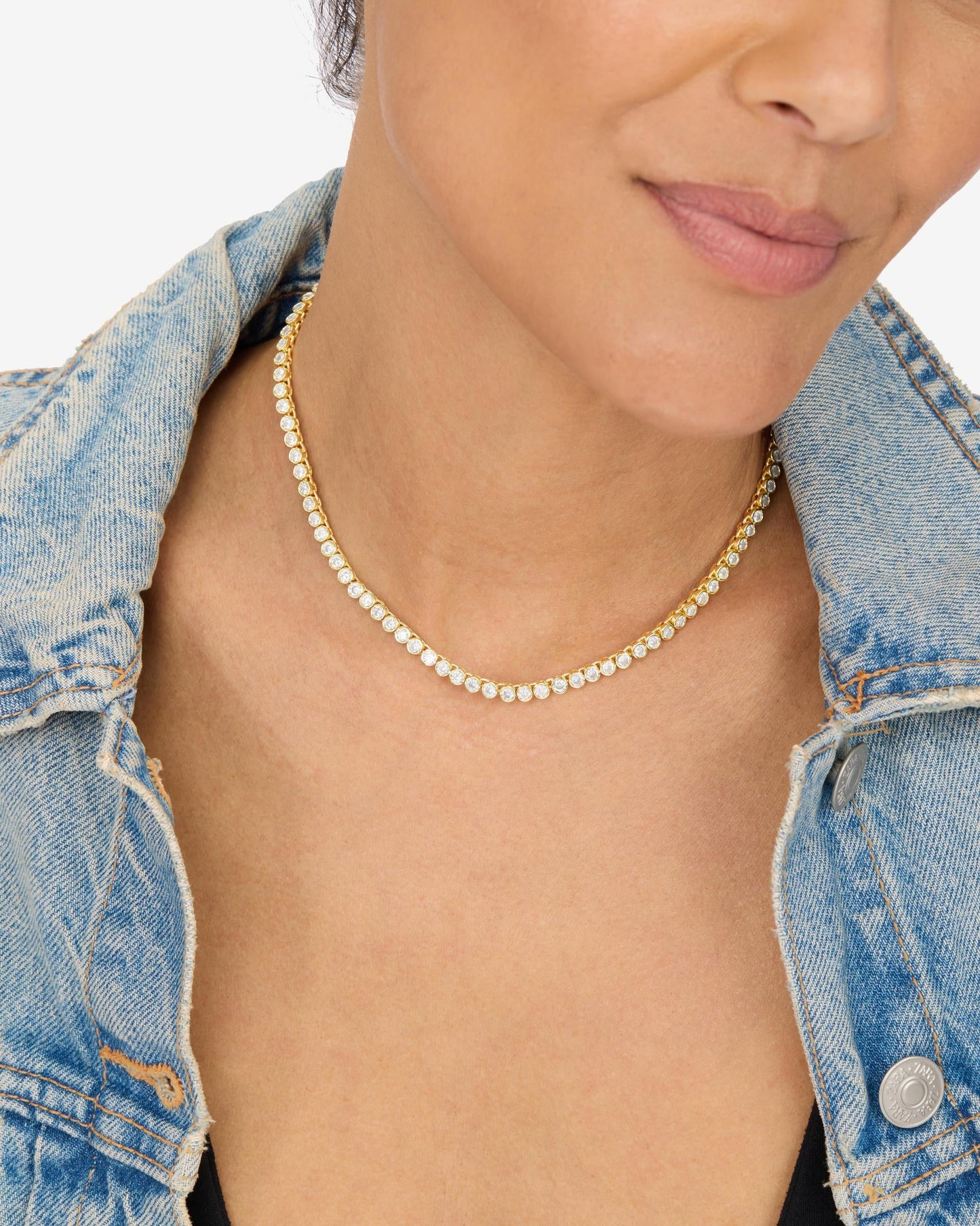 Baroness Tennis Necklace 3mm - Gold|White Diamondettes