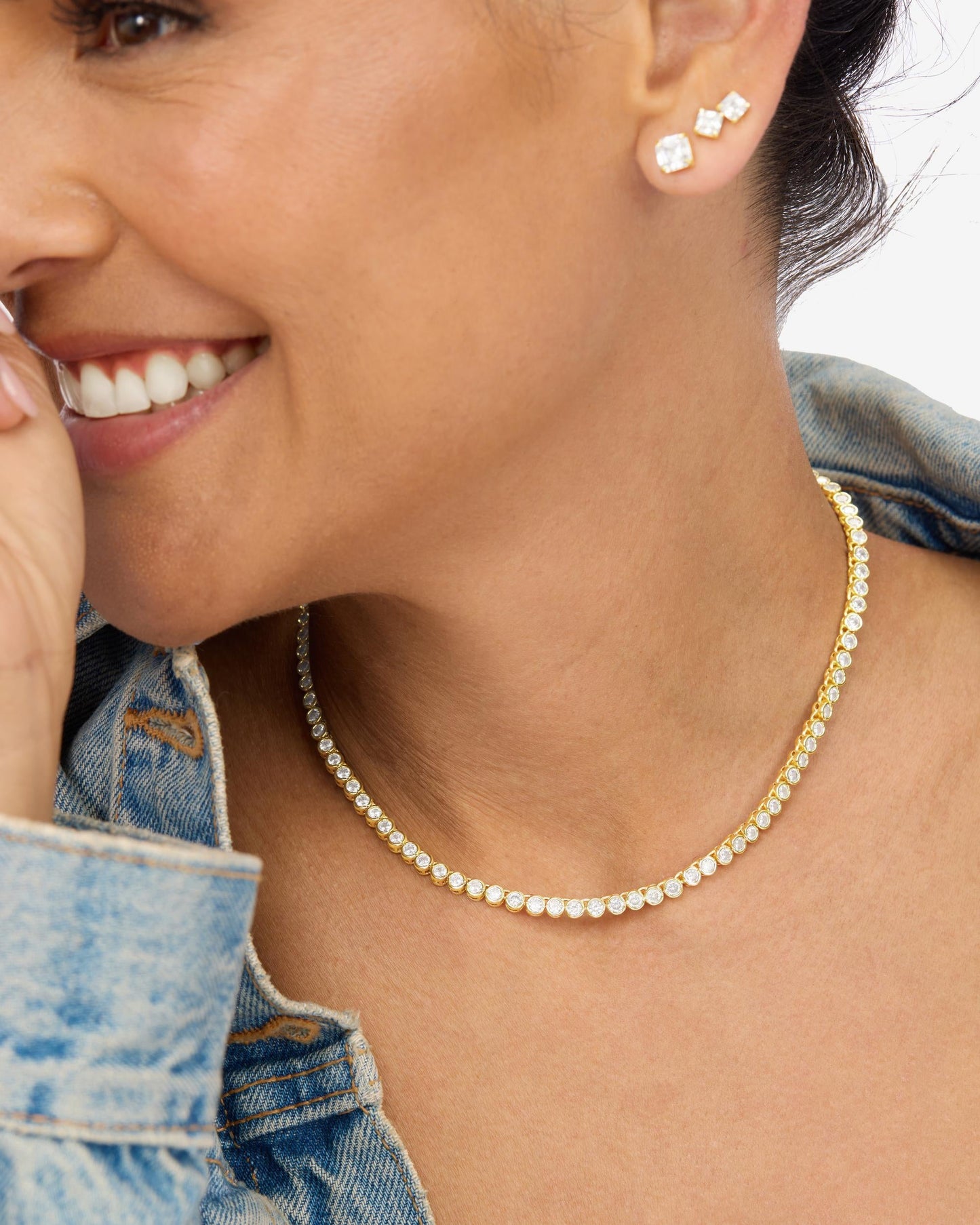 Baroness Tennis Necklace 3mm - Gold|White Diamondettes