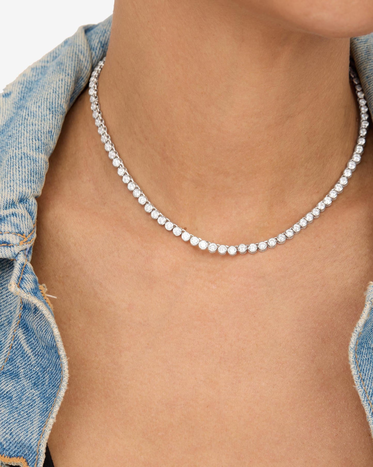 Baroness Tennis Necklace 3mm - Silver|White Diamondettes