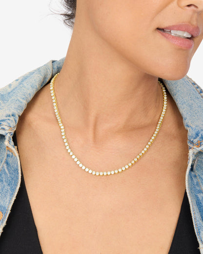 Baroness Tennis Necklace 3mm - Gold|White Diamondettes