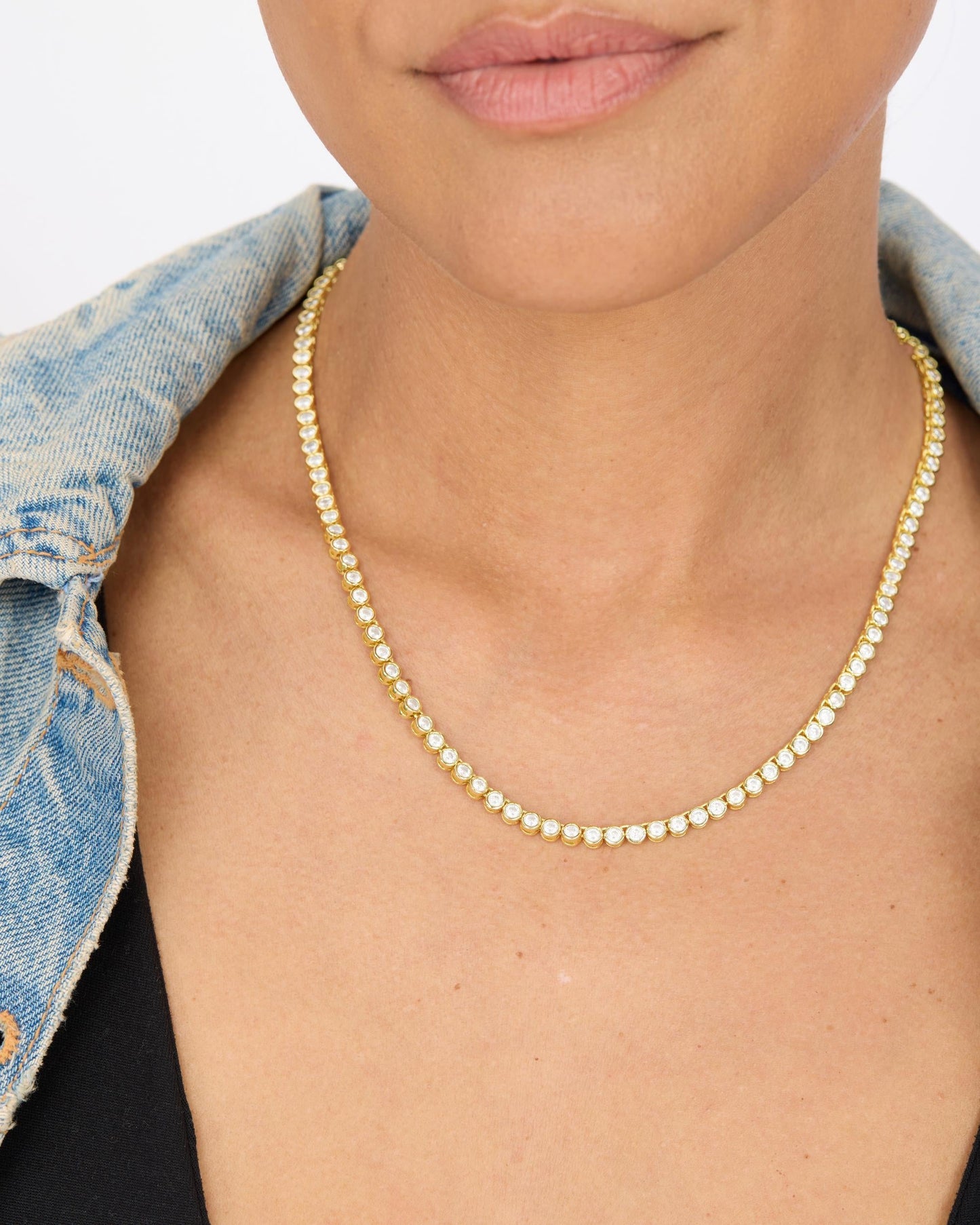 Baroness Tennis Necklace 3mm - Gold|White Diamondettes