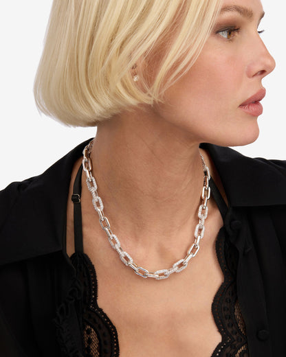 Frankie Pavé Chain Necklace 10mm - Silver|White Diamondettes