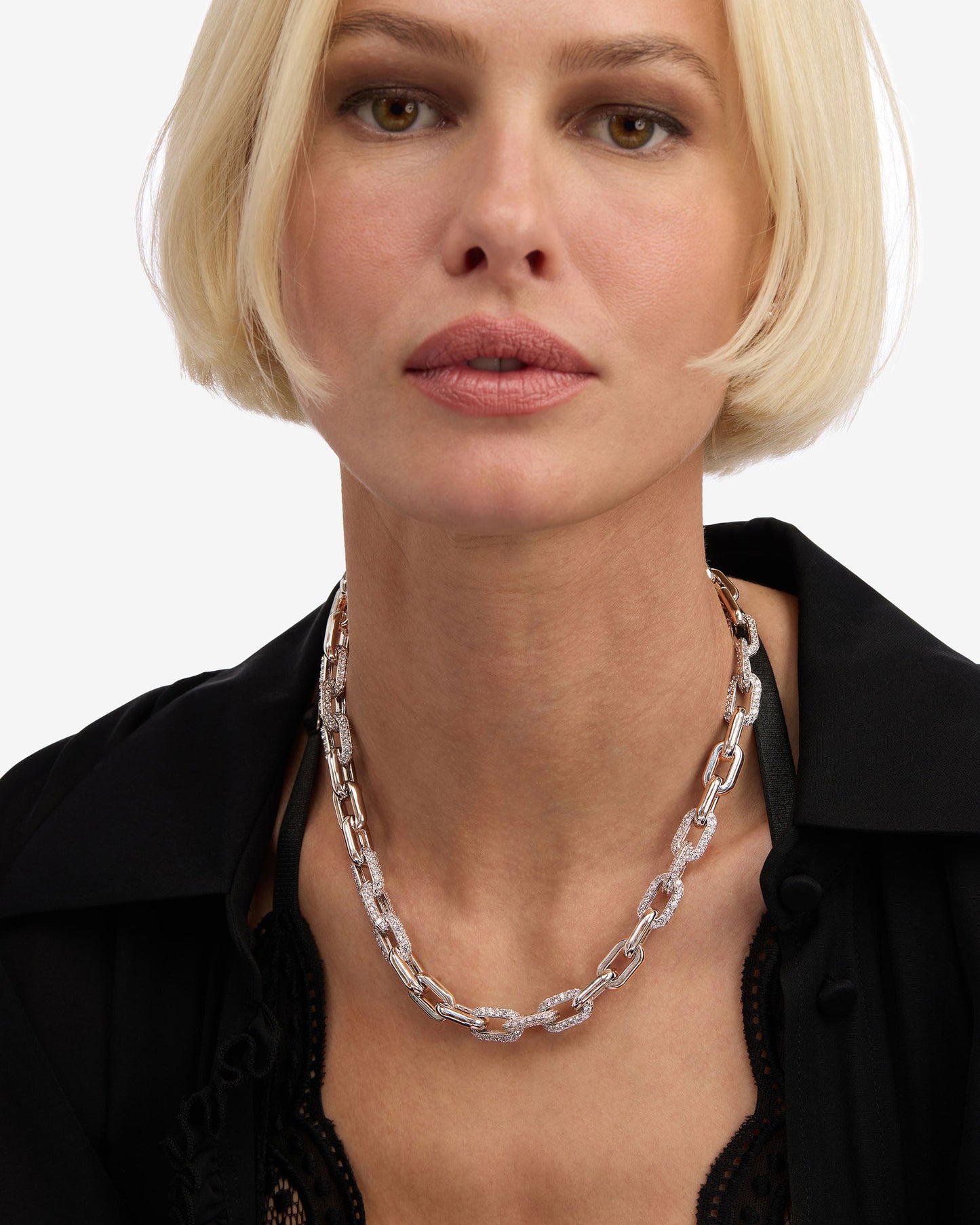 Frankie Pavé Chain Necklace 10mm - Silver|White Diamondettes