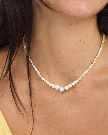 Not Your Basic Graduated Tennis Necklace - Gold|White Diamondettes