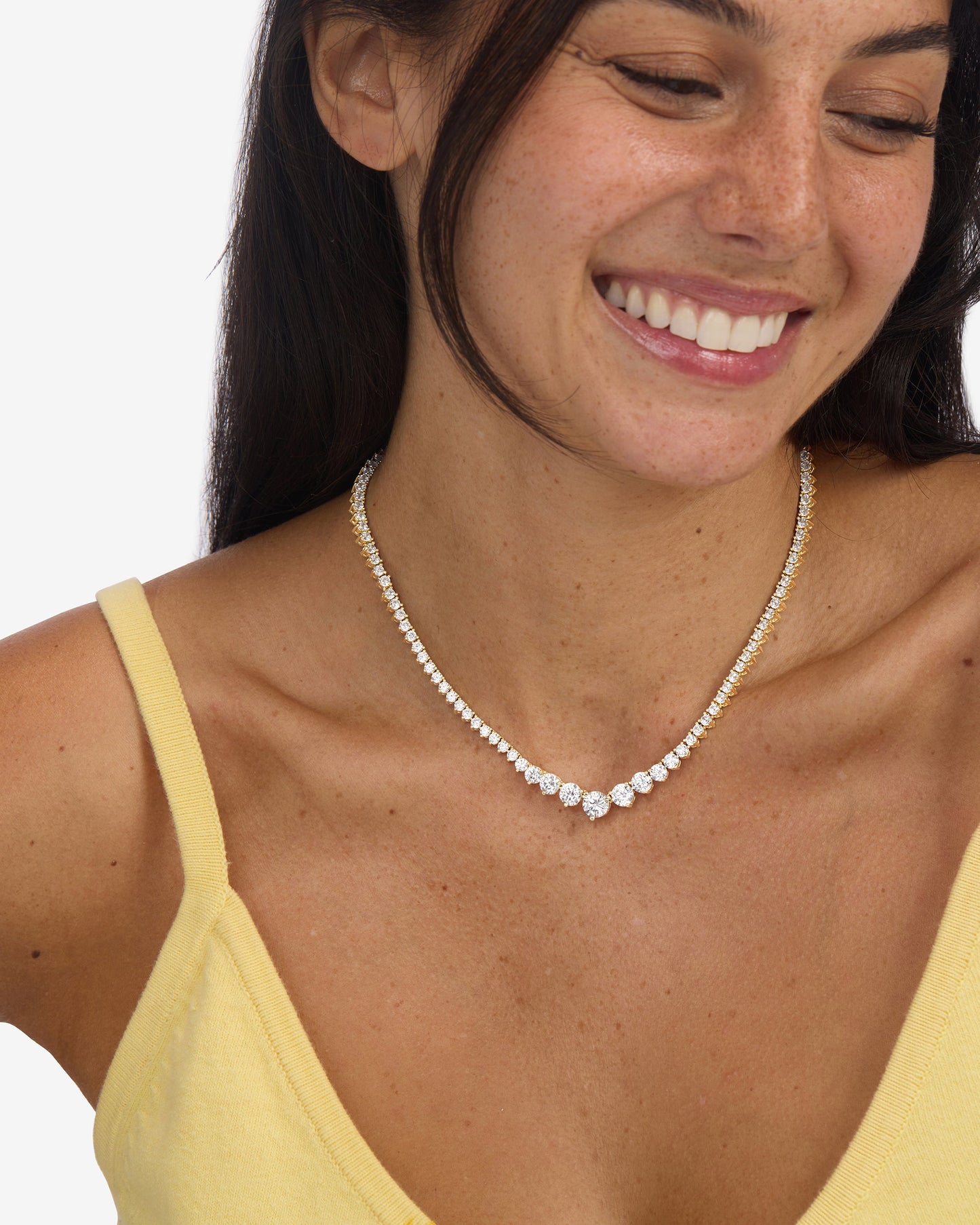 Not Your Basic Graduated Tennis Necklace - Gold|White Diamondettes