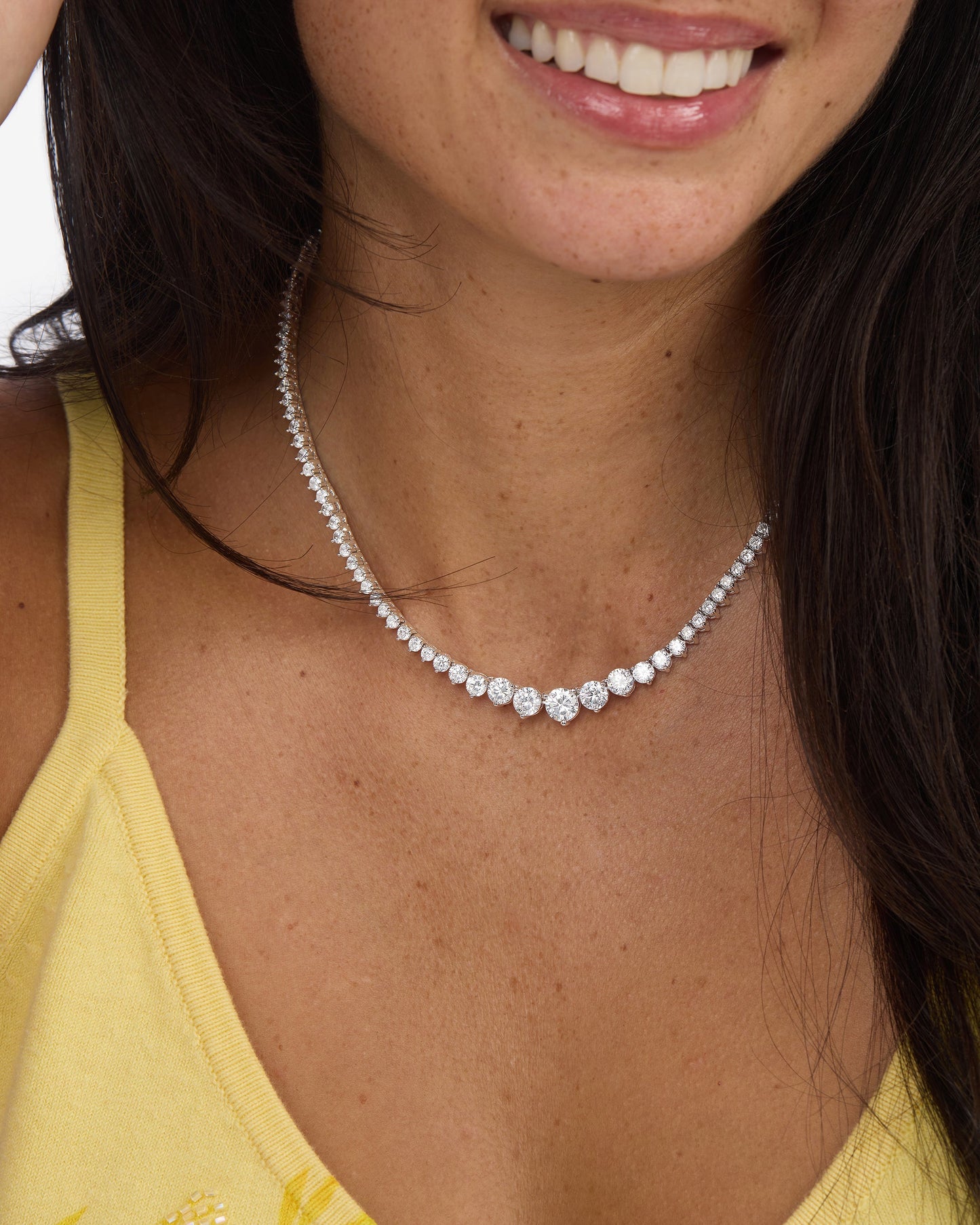 Not Your Basic Graduated Tennis Necklace - Silver|White Diamondettes
