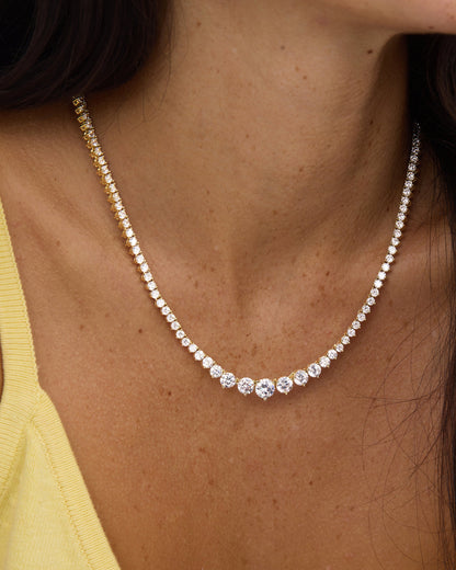 Not Your Basic Graduated Tennis Necklace - Gold|White Diamondettes