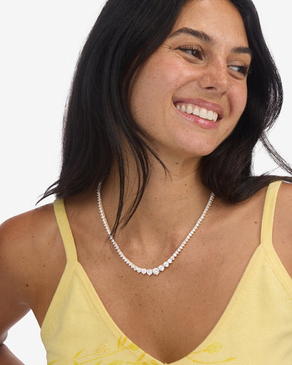 Not Your Basic Graduated Tennis Necklace - Silver|White Diamondettes