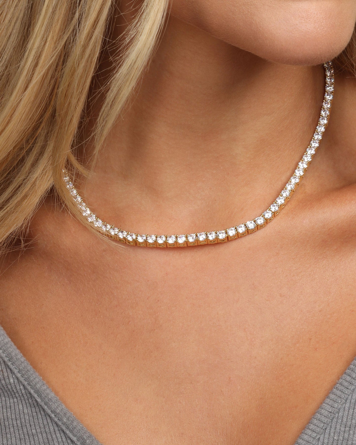 Grand Heiress Tennis Necklace 4mm - Gold|White Diamondettes