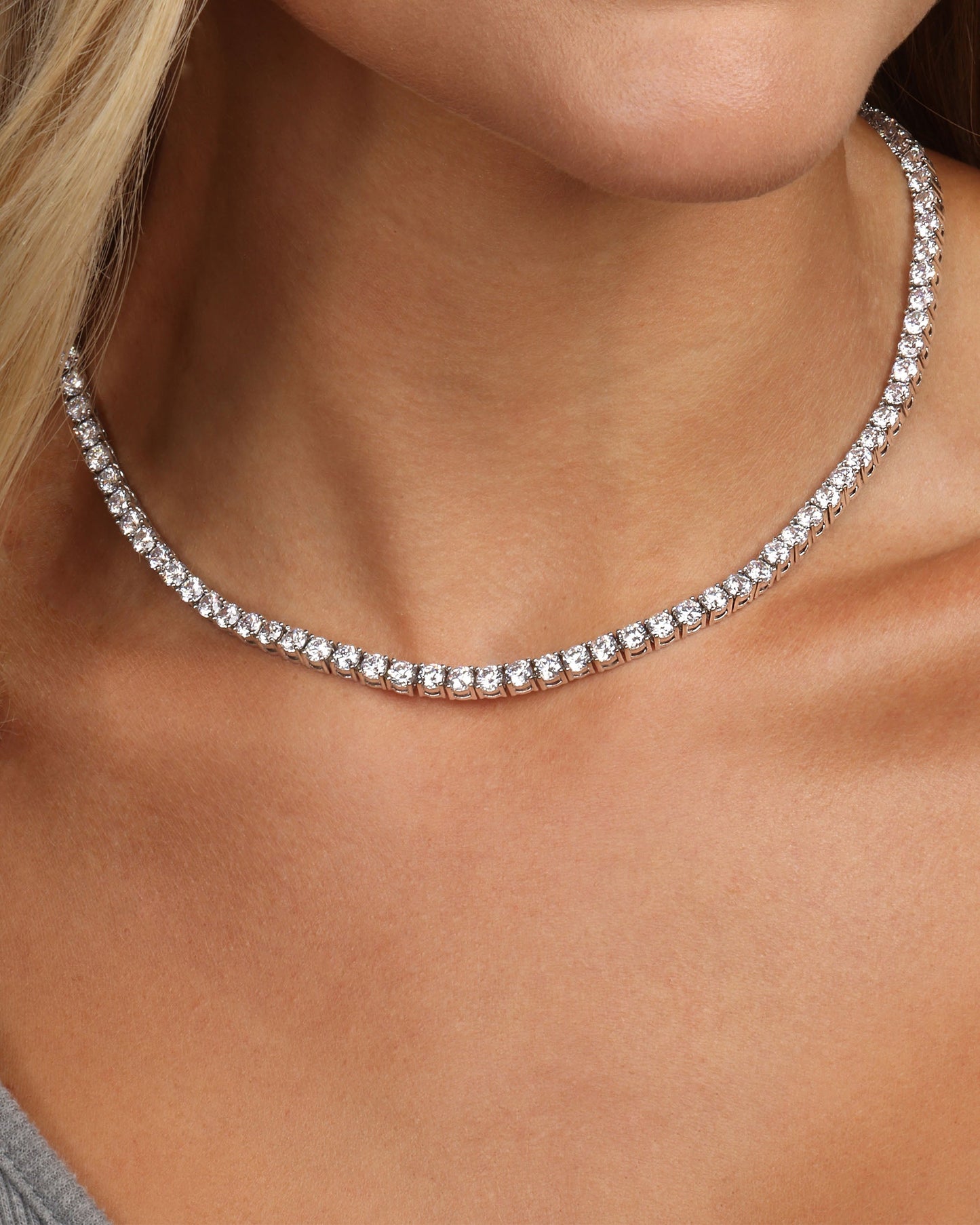 Grand Heiress Tennis Necklace 4mm - Silver|White Diamondettes