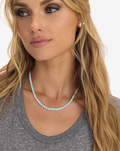 Grand Heiress Tennis Necklace 4mm - Gold|Blue Opal