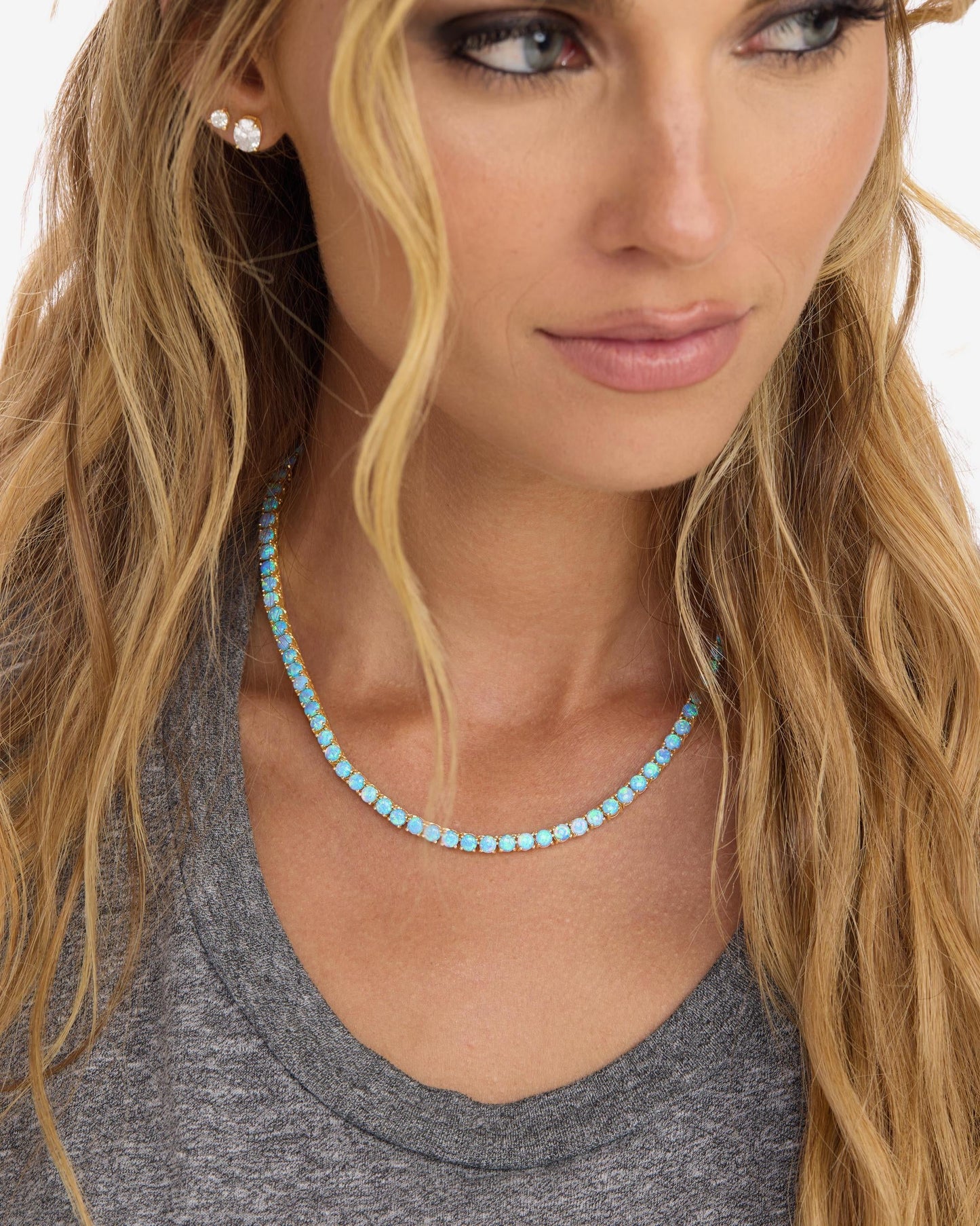 Grand Heiress Tennis Necklace 4mm - Gold|Blue Opal