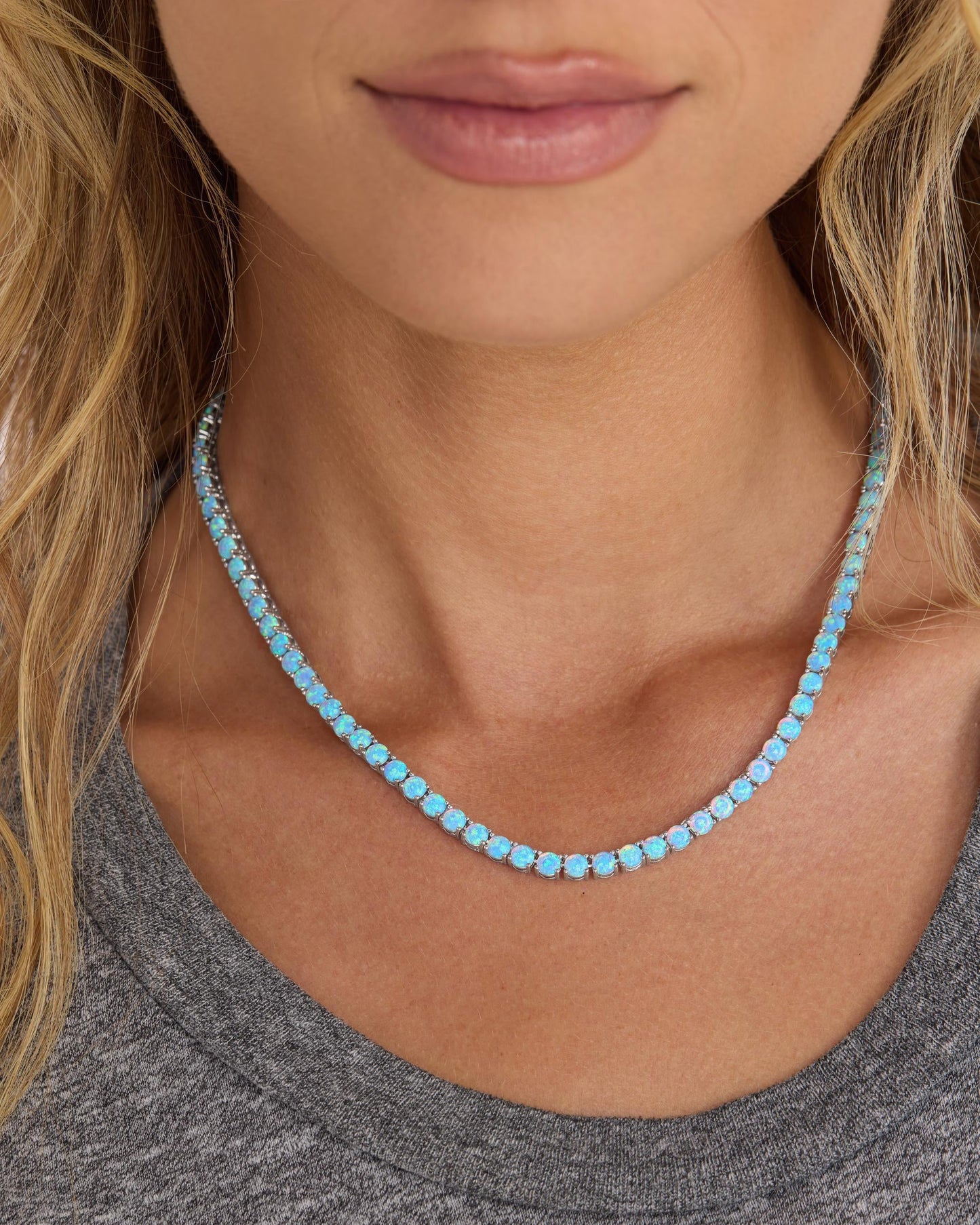 Grand Heiress Tennis Necklace 4mm - Silver|Blue Opal