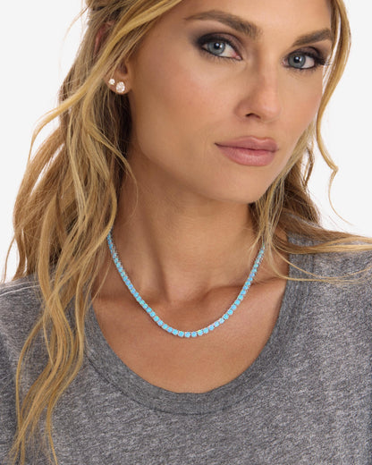 Grand Heiress Tennis Necklace 4mm - Silver|Blue Opal