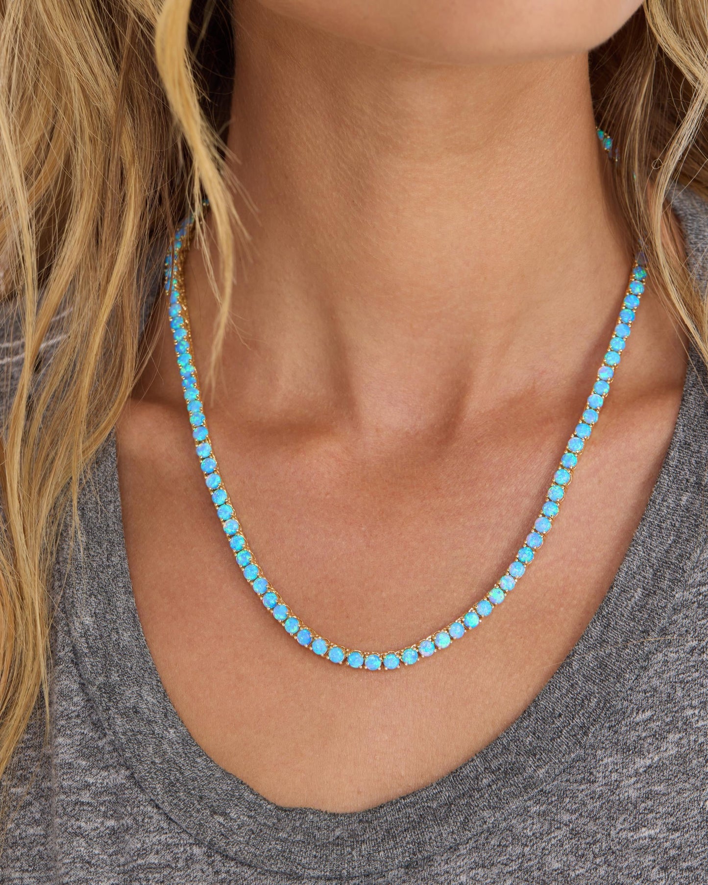 Grand Heiress Tennis Necklace 4mm - Gold|Blue Opal