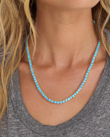 Grand Heiress Tennis Necklace 4mm - Gold|Blue Opal