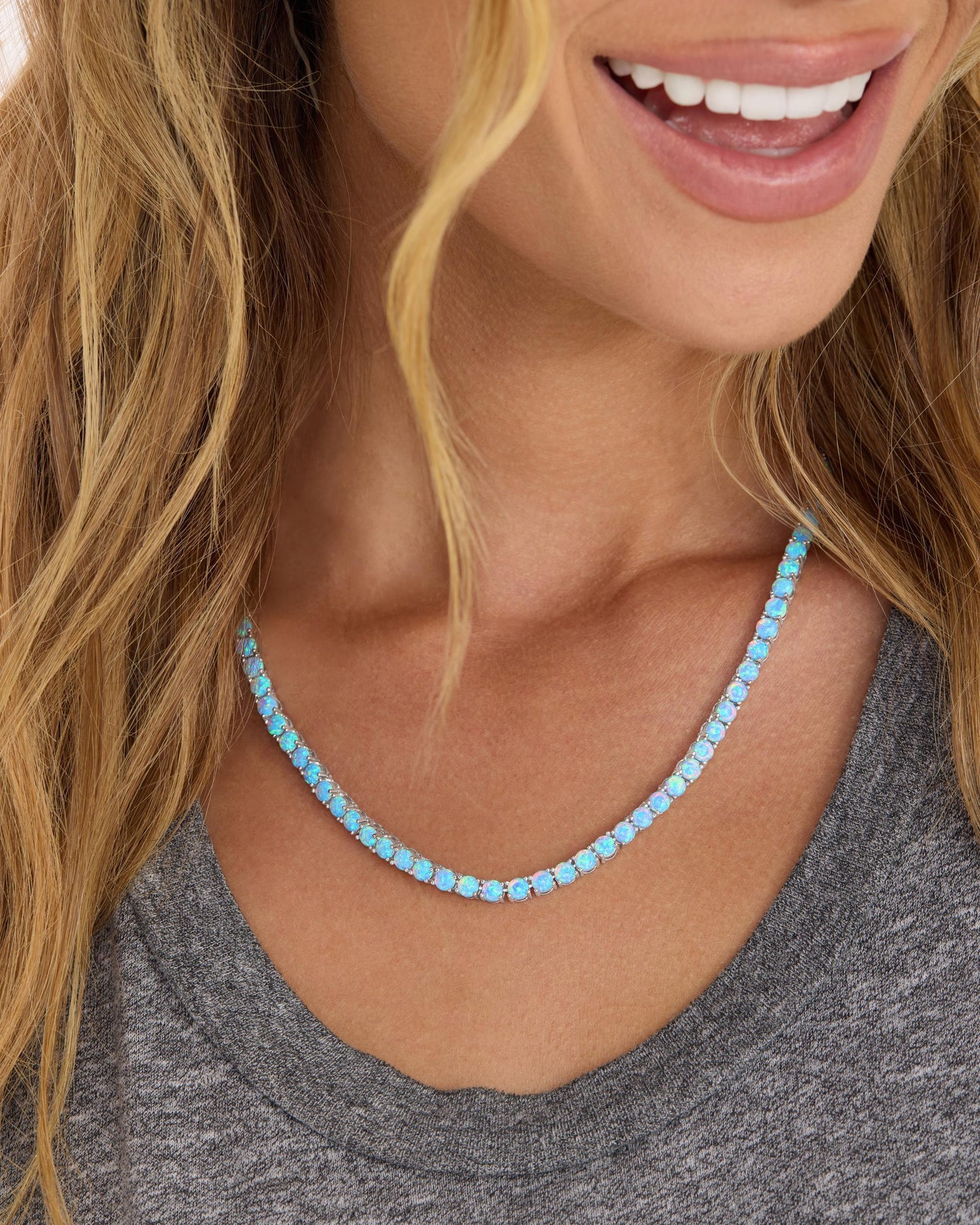 Grand Heiress Tennis Necklace 4mm - Silver|Blue Opal