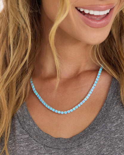 Grand Heiress Tennis Necklace 4mm - Silver|Blue Opal