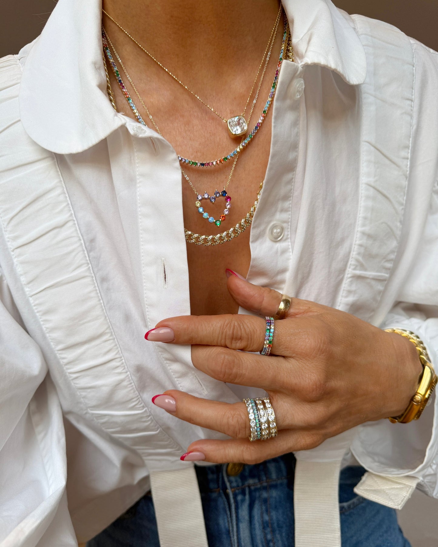 She's an Icon Small Heart Necklace - Silver|Multi Stone