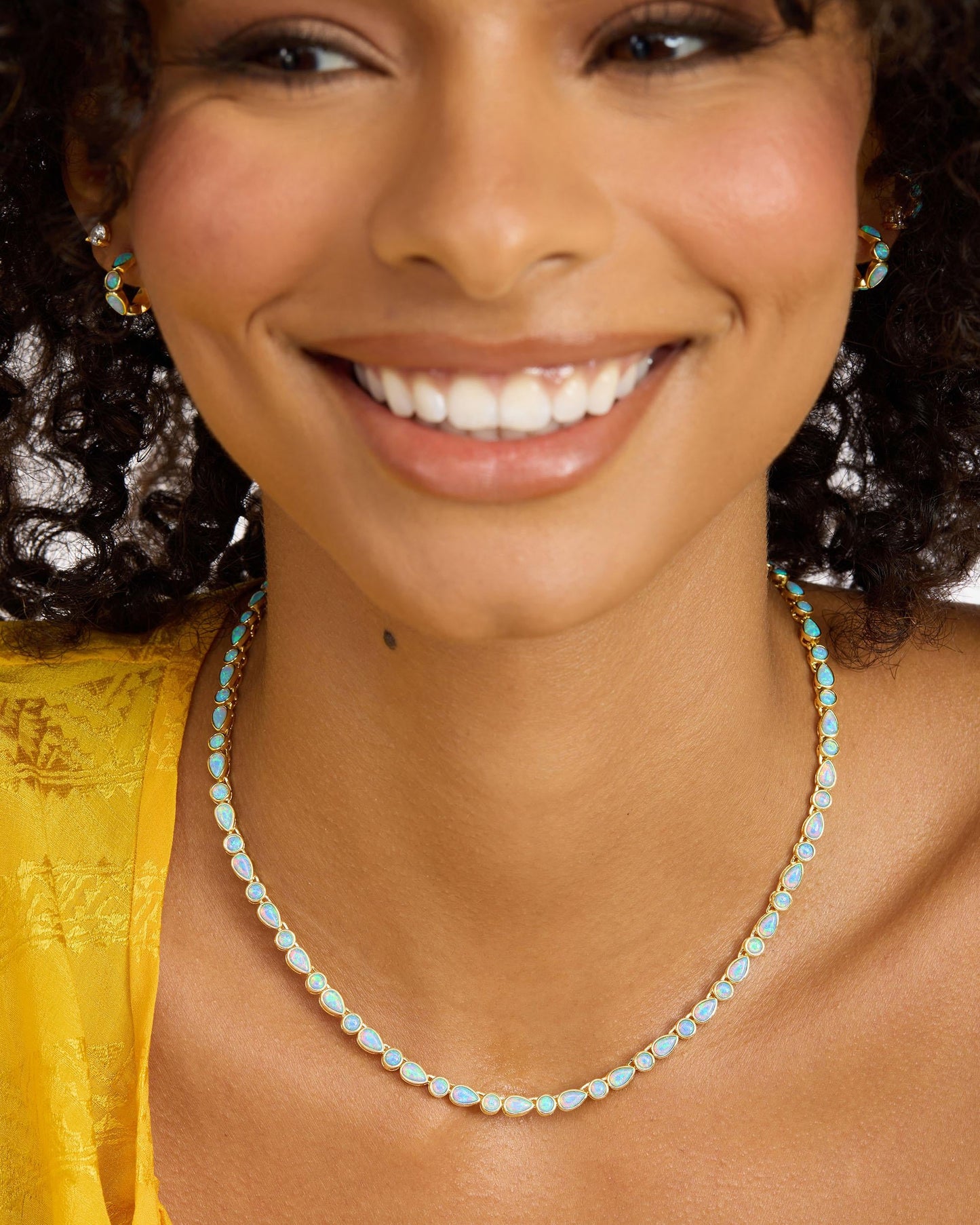 Isla Tennis Necklace 3mm - Gold|Blue Opal