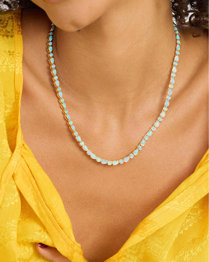 Isla Tennis Necklace 3mm - Gold|Blue Opal