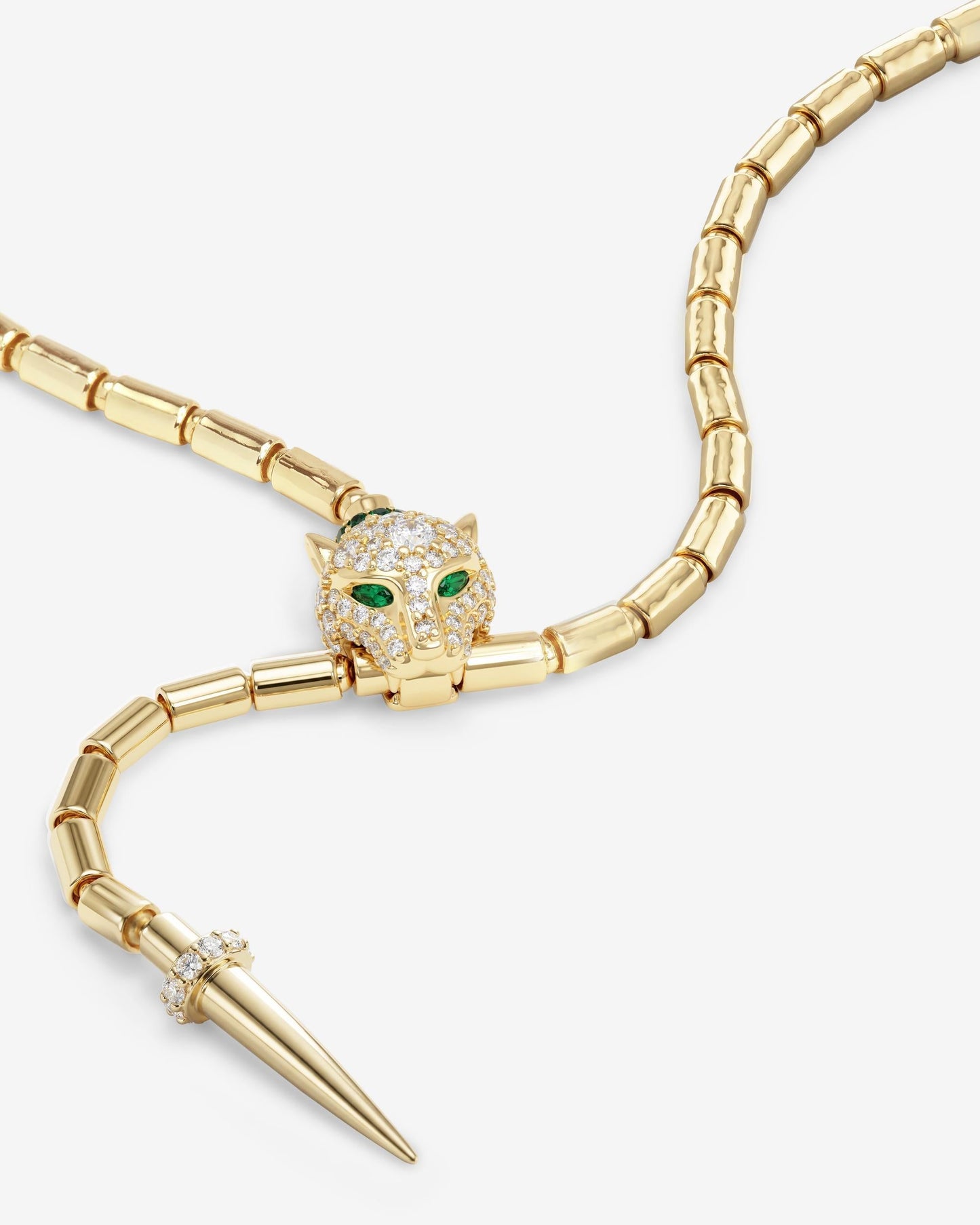 Jaguar Bolo Lariat Necklace - Gold|White Diamondettes
