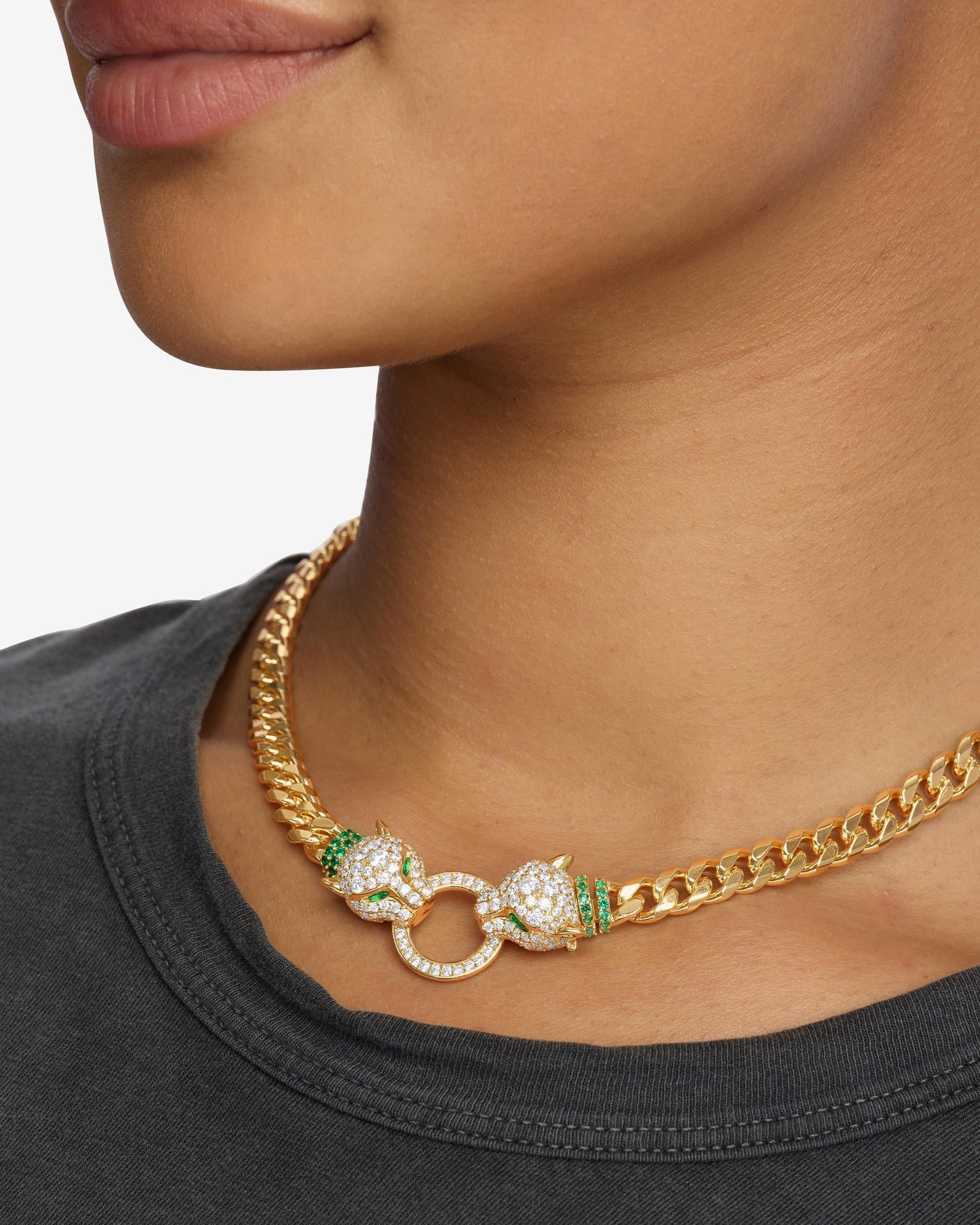 Jaguar Cuban Chain Necklace 6.8mm - Gold|White Diamondettes