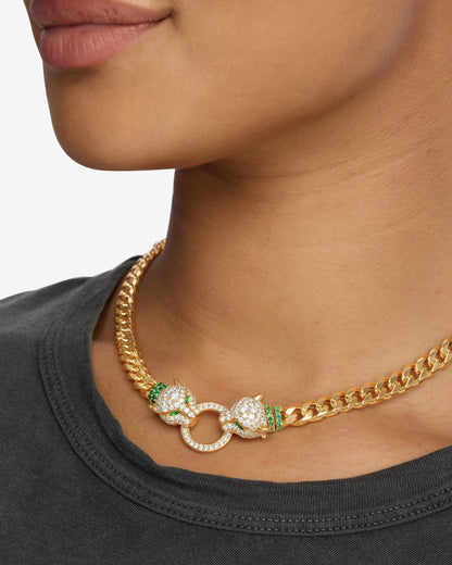 Jaguar Cuban Chain Necklace 6.8mm - Gold|White Diamondettes