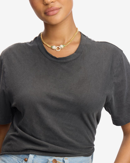 Jaguar Cuban Chain Necklace 6.8mm - Gold|White Diamondettes