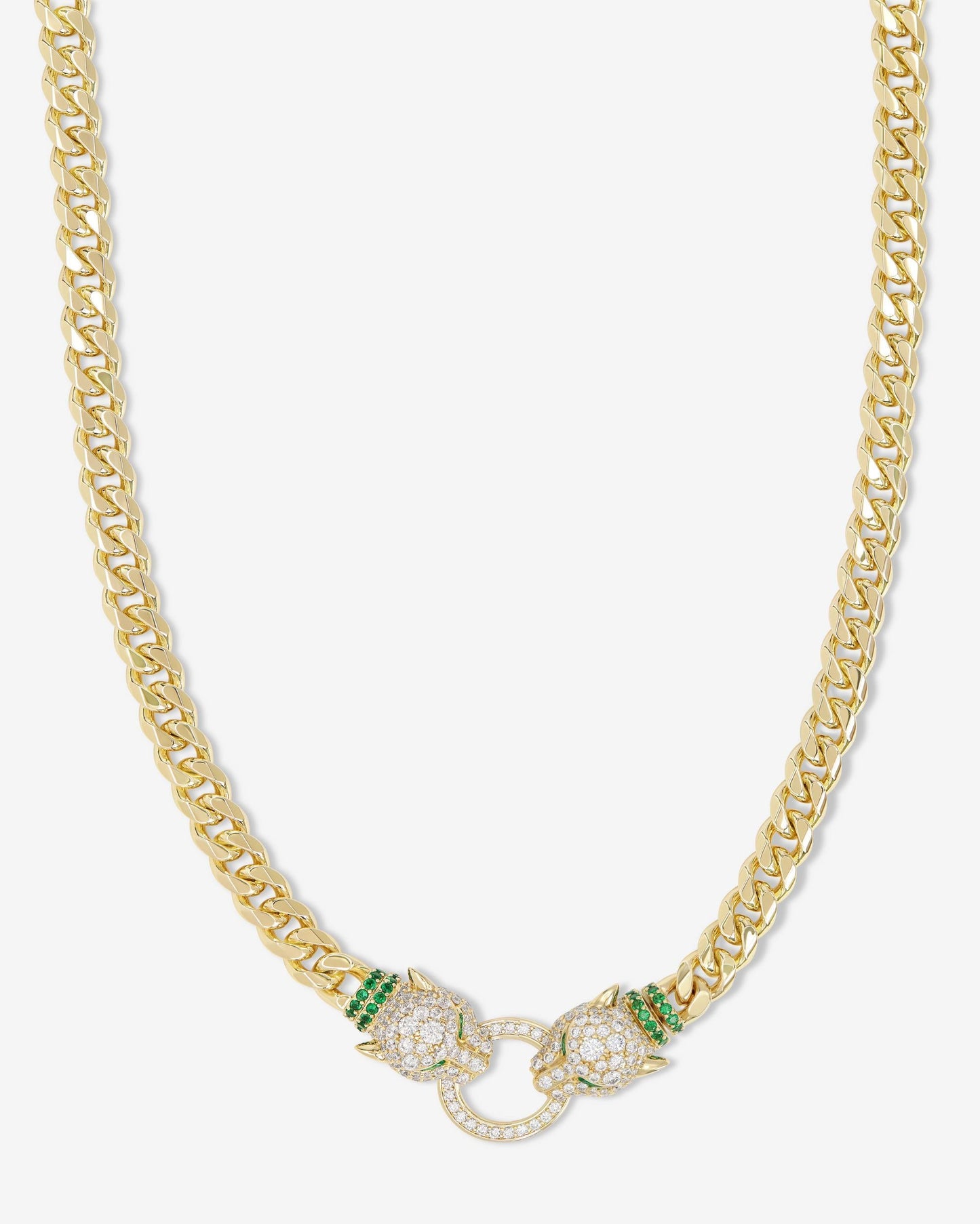 Jaguar Cuban Chain Necklace 6.8mm - Gold|White Diamondettes