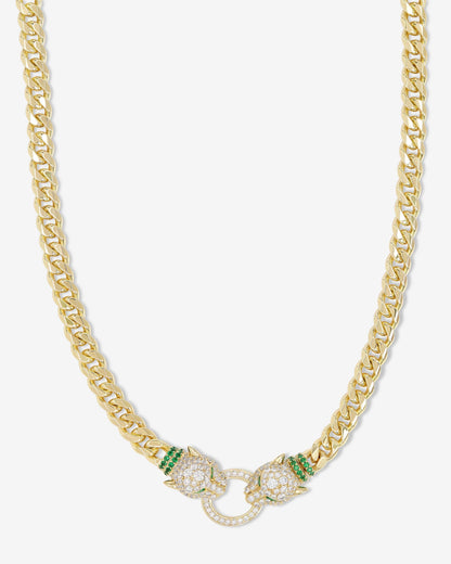 Jaguar Cuban Chain Necklace 6.8mm - Gold|White Diamondettes