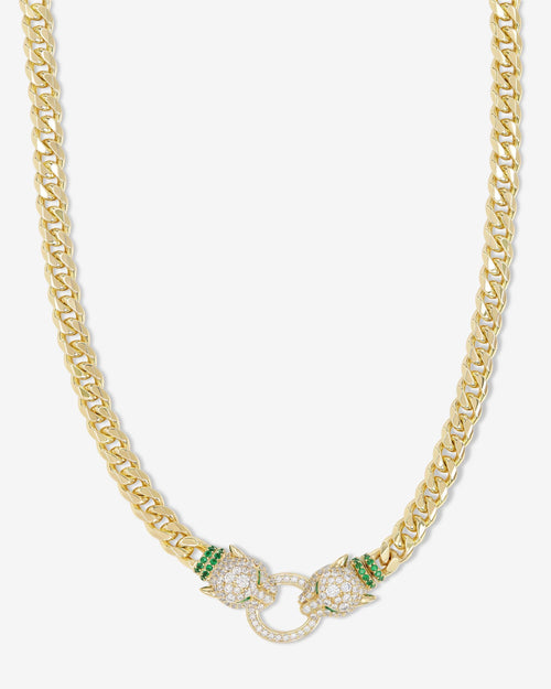 Jaguar Cuban Chain Necklace 6.8mm - Gold|White Diamondettes