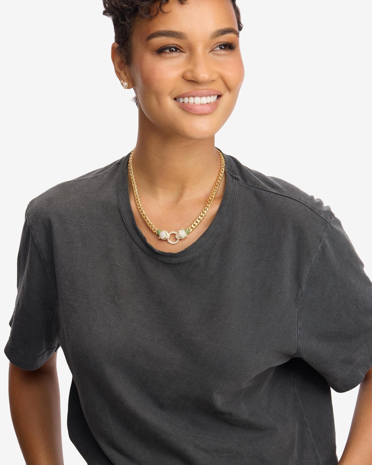 Jaguar Cuban Chain Necklace 6.8mm - Gold|White Diamondettes